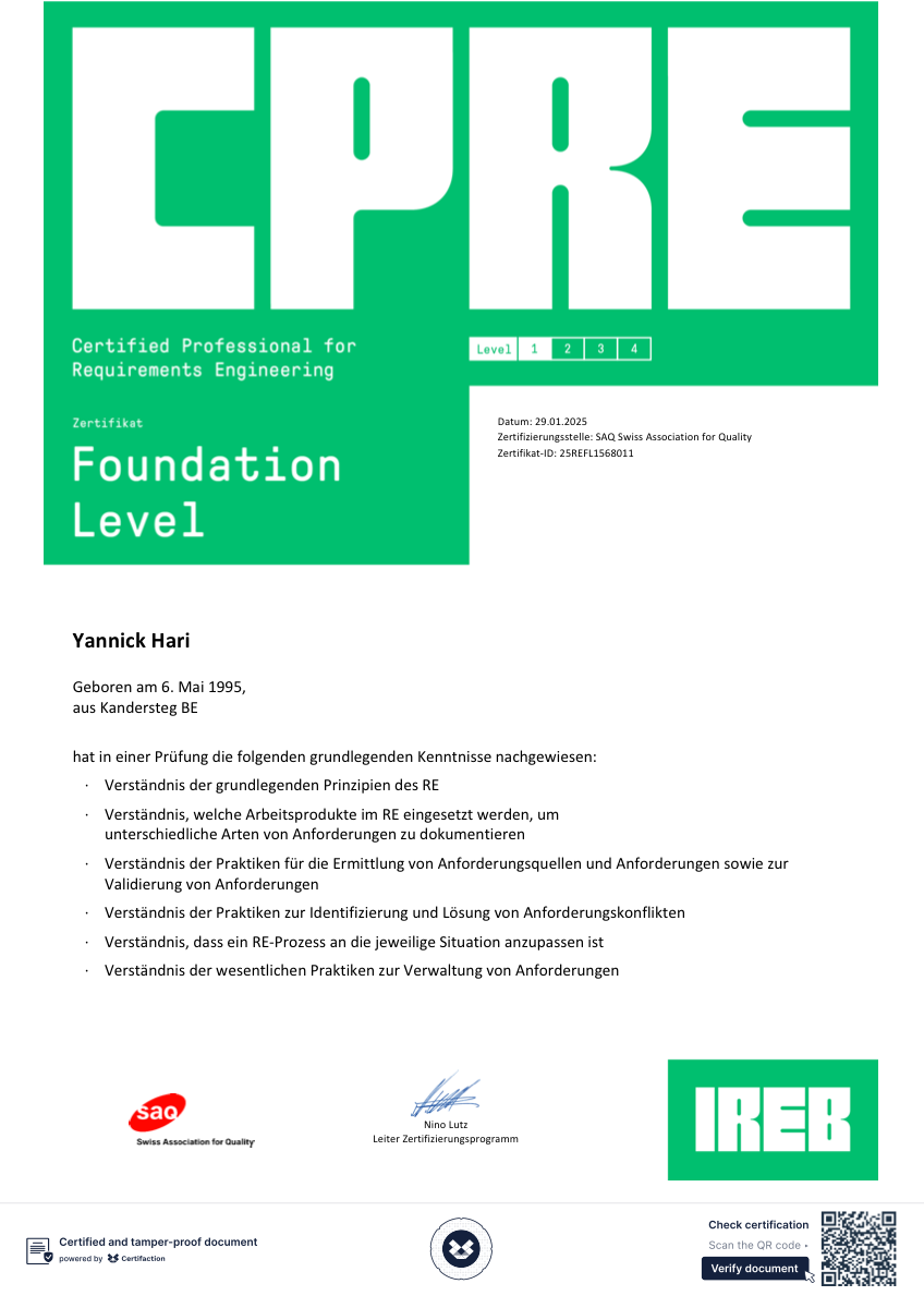 IREB Certified Professional for Requirements Engineering certificate